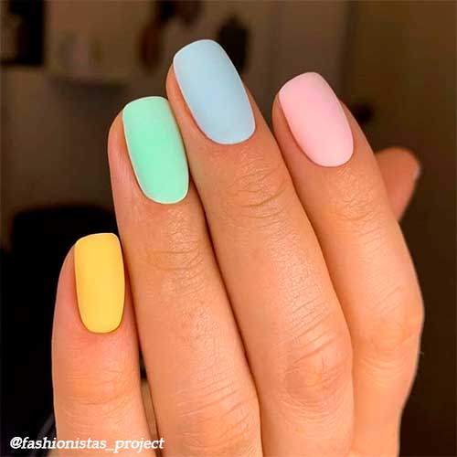 spring matte multi color nails short, multicolor nails, short spring nails