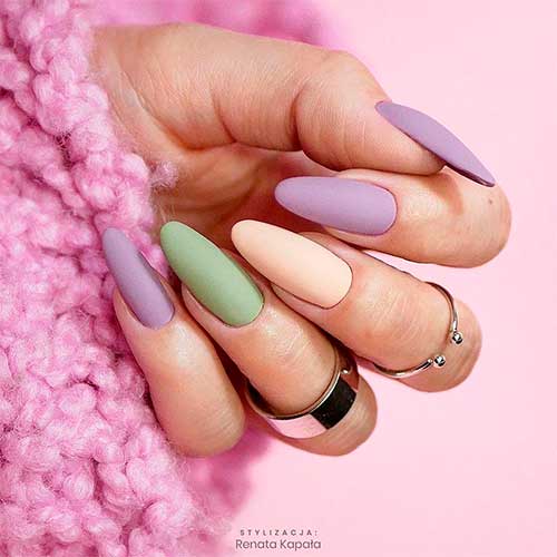 Spring pastel matte multi colored almond nails long shaped, matte multicolor nails, spring nails