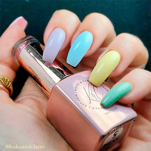 Pastel multi colored coffin nails long for spring 2020, multicolor nails, long coffin spring nails