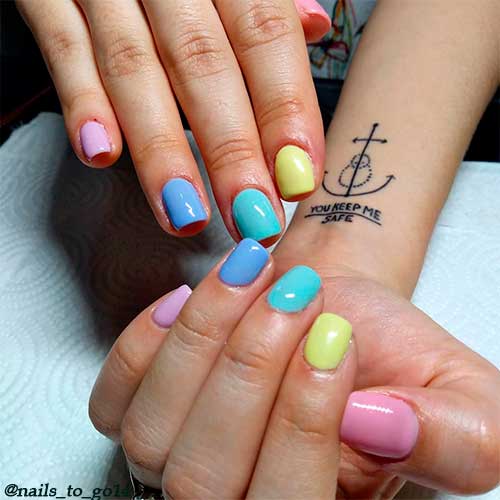 pastel multicolored acrylic nails short for spring 2020, short multicolor nails