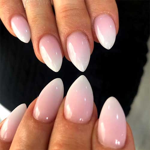 Cute pink and white ombre short stiletto shaped nails