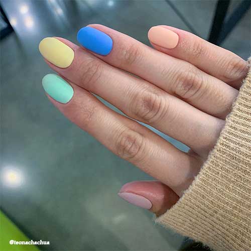 short matte multi color nails for spring 2020, short multicolor nails, spring nails
