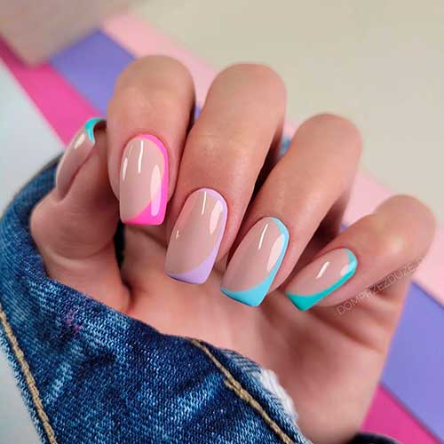 Cute Square Multicolor Nails Design Cute Square Multicolor Nails Design with A French Twist