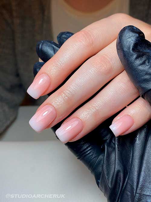 Square Pink to White Ombre Nails