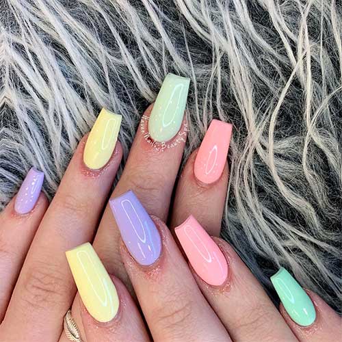 Cute multi colored pastel acrylic nails coffin shaped set Cute multi colored pastel acrylic nails coffin shaped set, multicolor nails, coffin spring nails