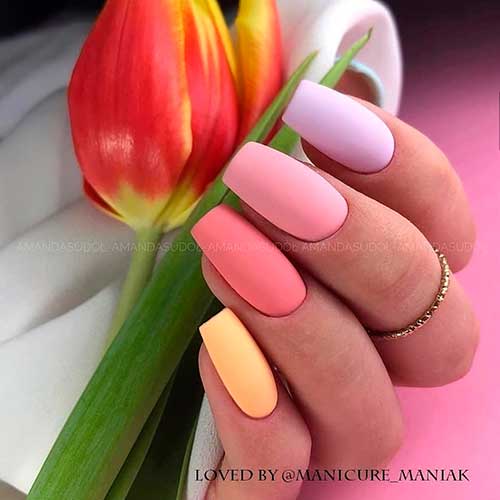 Cute pastel matte multicolor nails 2020, coffin multicolor nails, spring nails