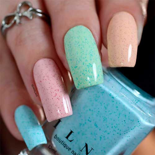 Cute pastel multicolored acrylic square nails long with flakie nail polish Cute pastel multicolored acrylic square nails long with flakie nail polish, multicolor nails