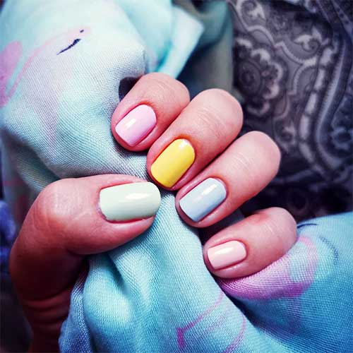 Cute pastel multicolored acrylic nails short, multicolor nails