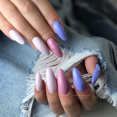 Pastel multi colored almond nails for spring 2020, multicolor nails, spring nails