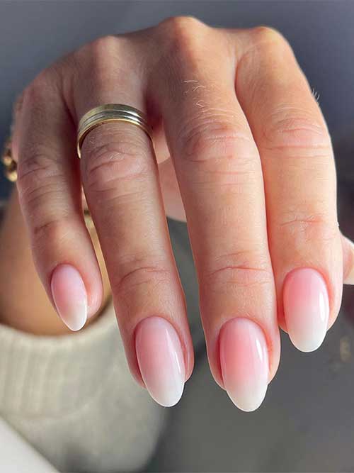 Simple pink and white ombre almond nails