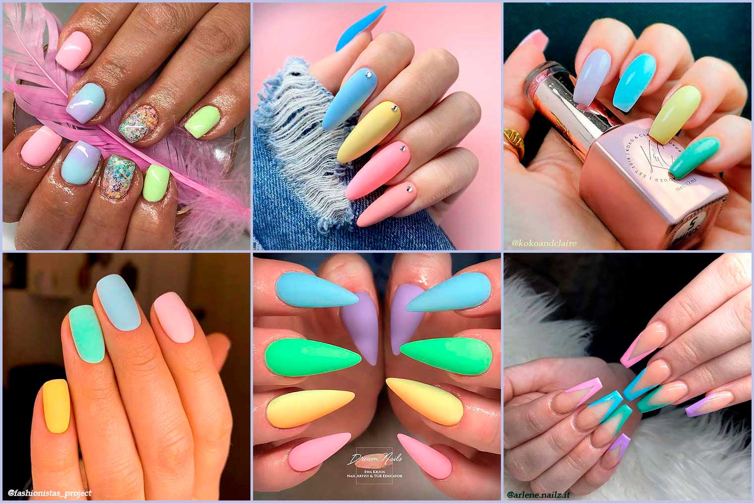 Cute Spring Pastel Multicolored Nails 2020, multicolor nails, spring nails, nail art designs