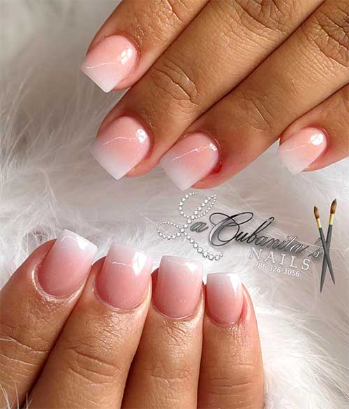 Gorgeous pink and white ombre short square nails 2020 Gorgeous pink and white ombre short square nails 2020