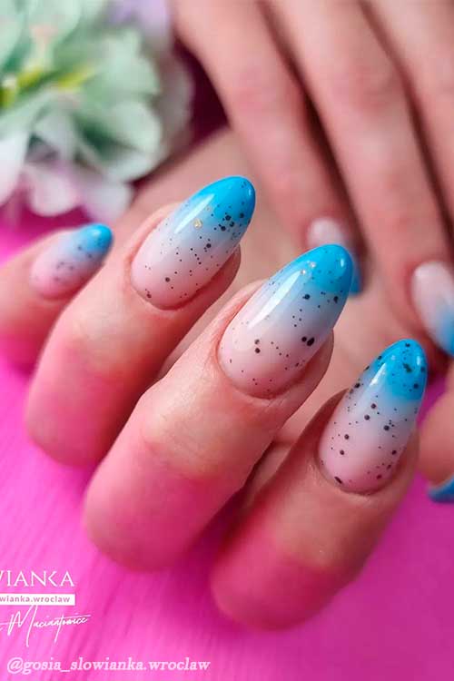 Long Round Blue Ombre Easter Egg Nails Design