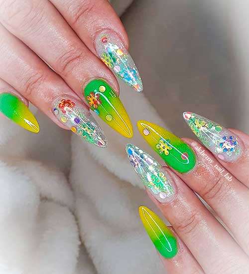 Groovy Lime Green and Yellow Ombre Nails 2021 for summer days