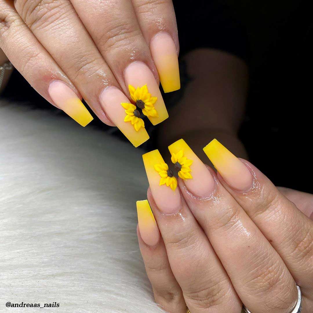 Matte Yellow ombre nails coffin shaped set