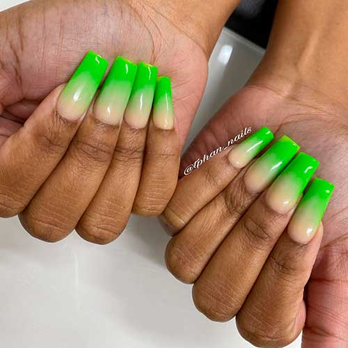 Square Lime Green Ombre Nails Idea Long Square Lime Green Ombre Nails Idea for Summer Vacations