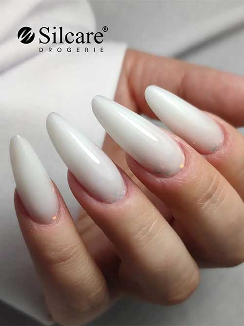 Wedding White Nails Almond Shape Wedding White Nails Almond Shape with Little Gold Sparkling Flakes