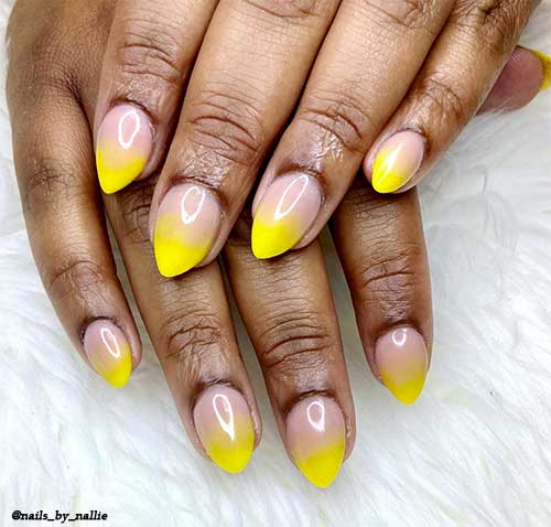 simple yellow ombre nails short stiletto shaped set
