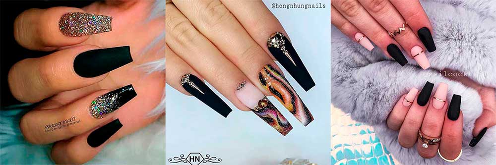 Best Black Coffin Nails with Design Ideas