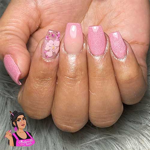 Cute short coffin shimmer pink nails 2020