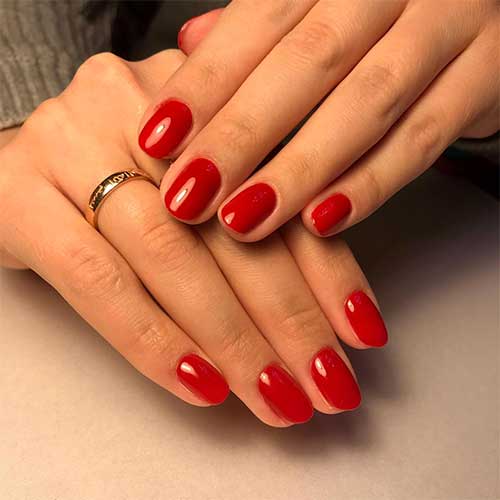 Cute short red round nails 2020