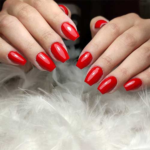 Cute simpe short red coffin nails acrylic set
