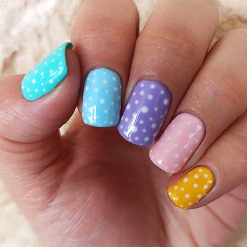 Cute summer colorful nails, short colorful polka dot nails 2020 design