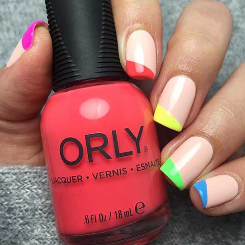 Orly Nail Polish Retrowave Collection Short Multicolored French Nails Using Orly Nail Polish Retrowave Collection Shades
