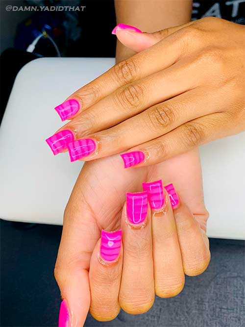 Pink-On-Pink Overlay Nail Design Hot Short Pink-On-Pink Overlay Nail Design