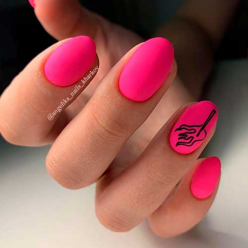 Round shaped Short hot pink nails 2021 