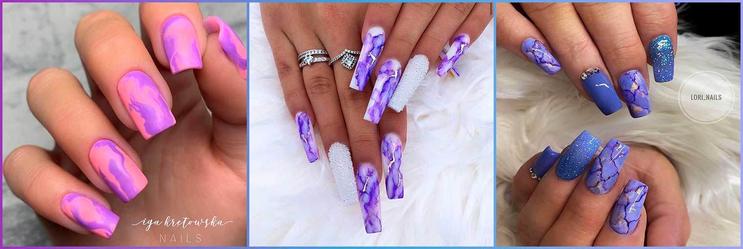 The Best Square Purple Marble Nails for 2023 | Cute Manicure