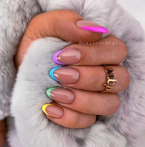 Cute Easter nails consists of beautiful colored French tip nails idea!