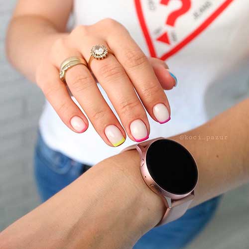 Cute French manicure nails that consists of colored French tip nails set! Cute French manicure nails that consists of colored French tip nails set!