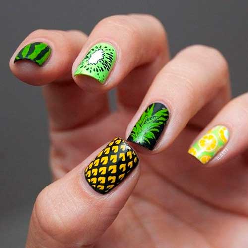 Cute fruit nails combo consists of Lemon, Kiwi, Pineapple, and Watermelon nails!