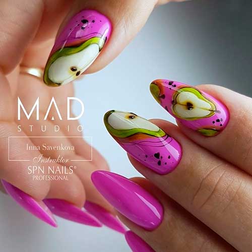 Cute fruit nails consists of almond shaped violet pear nails design! Cute fruit nails consists of almond shaped violet pear nails design!