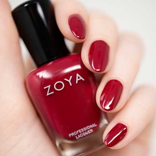 Cute red short fall nails 2020 with zoya lisa cream nail polish from zoya luscious fall 2020 collection!