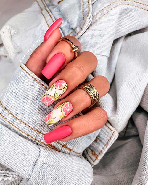 Cute square shaped fruit nails consists of Pomelo simple nails for summer time! Cute square shaped fruit nails consists of Pomelo simple nails for summer time!