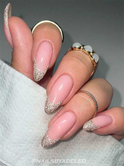 Gold Glitter French Tip Almond Nails Gold Glitter French Tip Almond Nails