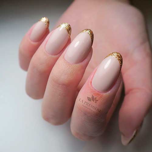 Long rounded Gold Glitter French Nails Idea!