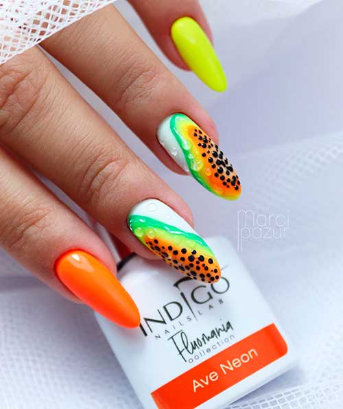 One of the best fruit nails, this cute papaya-inspired nail design! Just opt to this fun summer nails.