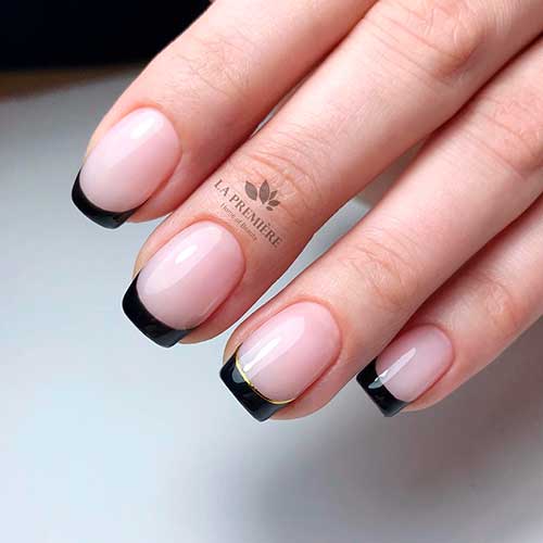 Short squared black French tip nails design!