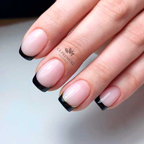 Short squared black French tip nails design! Short squared black French tip nails design!
