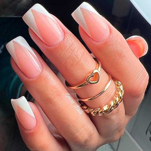 Simple White V French Nails Simple Square White V French Nails