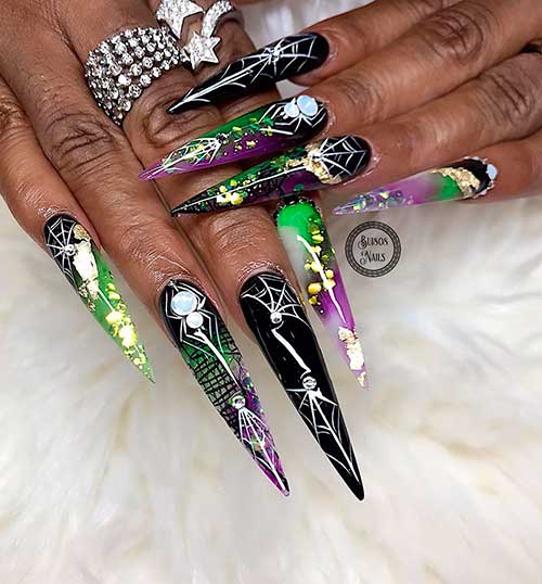 Amazing Stiletto Halloween Spider Web Nails 2020 - Halloween Nail Ideas