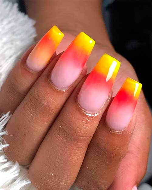 Cute Halloween candy corn nails 2020 coffin shaped design - Halloween Nail Ideas