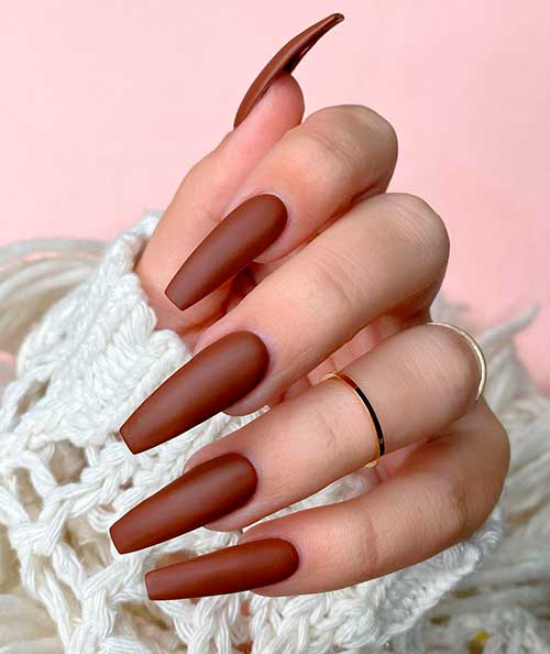 Cute brown matte nails coffin shaped by ORLY Canyon Clay Nail Lacquer from fall manicure 2020 Desert Muse Collection!