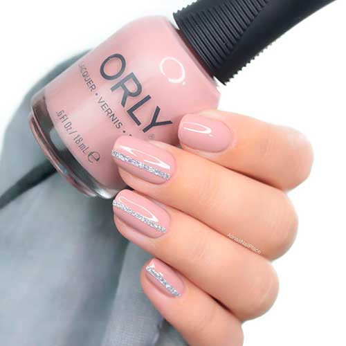 Cute rose nude nails 2020 using ORLY roam with me nail lacquer some silver glitter strips!