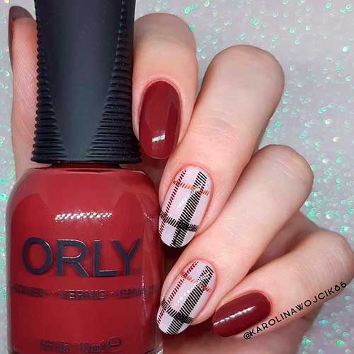 Gorgeous burgundy fall nails 2020 using ORLY Red Rock Nail Lacquer 2020 with two accent plaid nails!