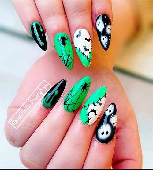 Green and Black Witch Nails Green and Black Witch Nails