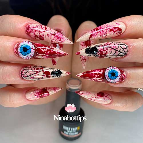 Halloween Bloody Nails Stiletto Shaped Idea for 2020 - Bloody Halloween Nail Ideas